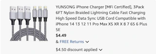 iPhone charger Amazon receipt