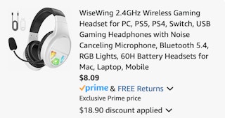 gaming headset Amazon receipt