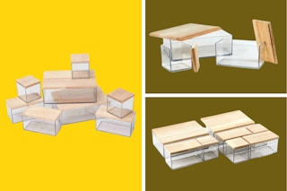 clear desk organizer set with wooden lids