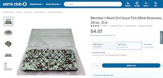 screenshot of girl scout thin mint brownies for $4.01