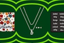 Welcome mat, initial necklace, The Home Edit pantry stickers