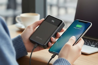 someone using a portable powerbank