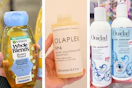 collage image of garnier, olaplex, and ouidad shampoos