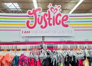 Justice girls' clothing display at Walmart