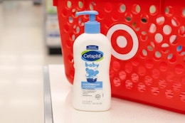 cetaphil baby wash in front of a target shopping basket