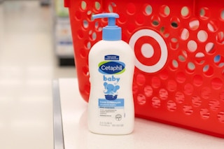 cetaphil baby wash in front of a target shopping basket