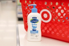 cetaphil baby wash in front of a target shopping basket