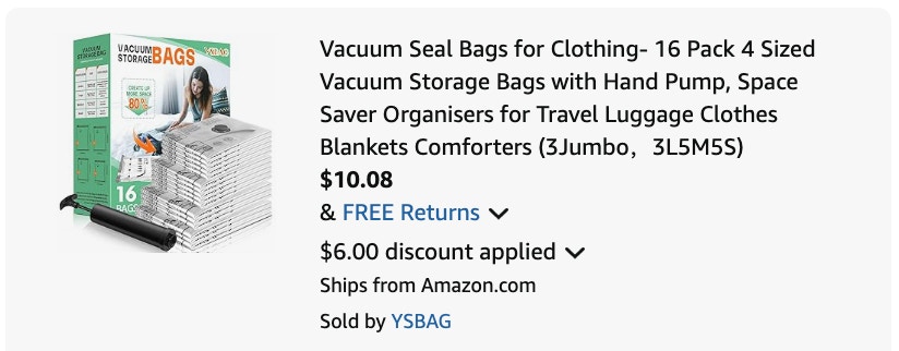 vacuum sealer Amazon receipt