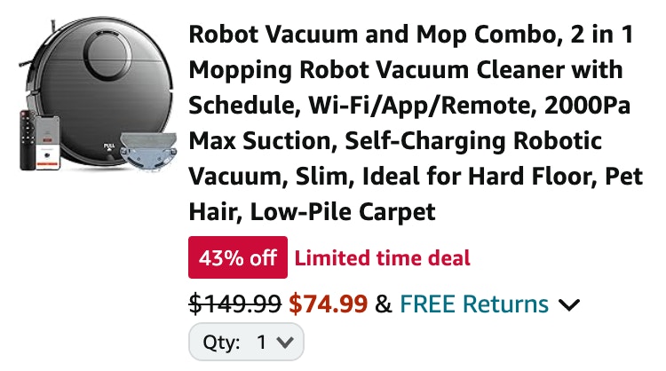 robot vacuum and mop combo Amazon receipt