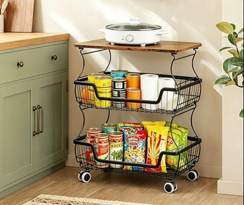 3-Tier Rolling Wire Storage Cart
