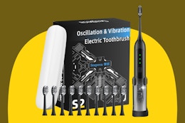 a sonic toothbrush with a case and brush heads