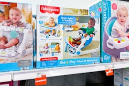meijer fisher price kick and play on store shelf