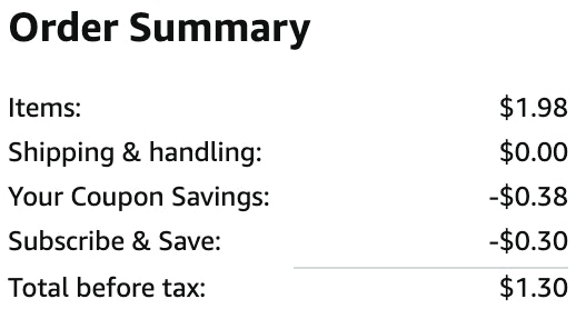 a cart ending in $1.30