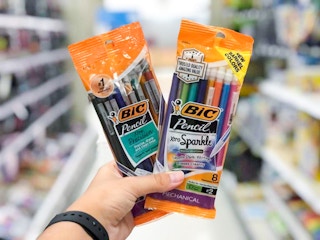 hand holding bic mechanical pencils at target
