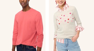 a man and a woman wearing valentines day clothes from jcrew factory