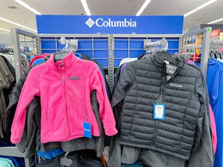 academy columbia jackets hanging on racks