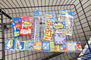 dr seuss merchandise in a cart