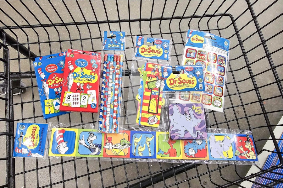 dr seuss merchandise in a cart