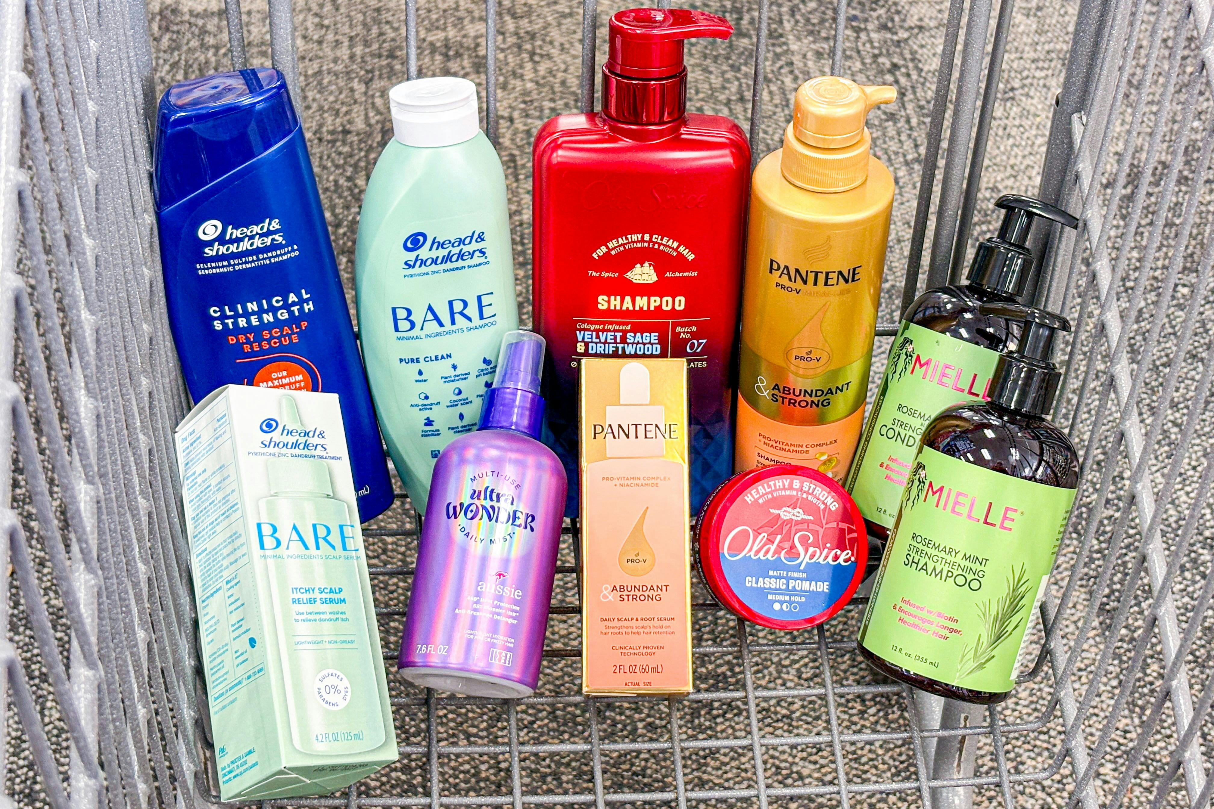 shopping cart with P&G hair care products