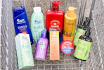 shopping cart with P&G hair care products