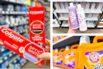 collage with colgate, arm & hammer, purezro
