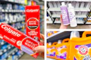 collage with colgate, arm & hammer, purezro