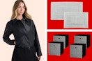 Women's leather jacket, bath mat set & storage cube set