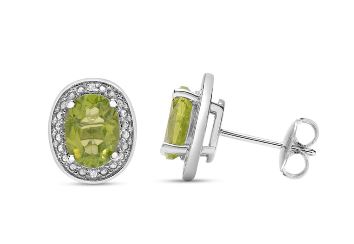 Peridot and Halo Diamond Studs
