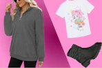 women's sweatshirt, Amy Rose graphic tee, and black boots