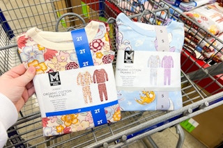 kids 4-piece pajama sets in a cart