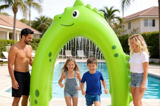 a sprinkler near a pool