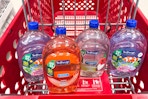 4 softsoap hand soap refills sitting in a target cart