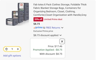 storage bins Amazon receipt