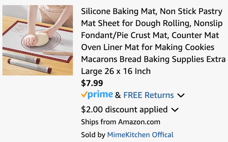 a silicone baking mat cart ending in $7.99