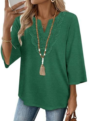 Women's 3/4 Sleeve V-Neck Lace Top