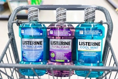 listerine mouthwashes in a walgreens shopping cart
