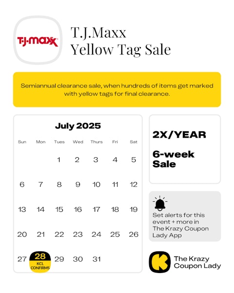 TJMaxx Yellow Tag Sale 2025 Dates