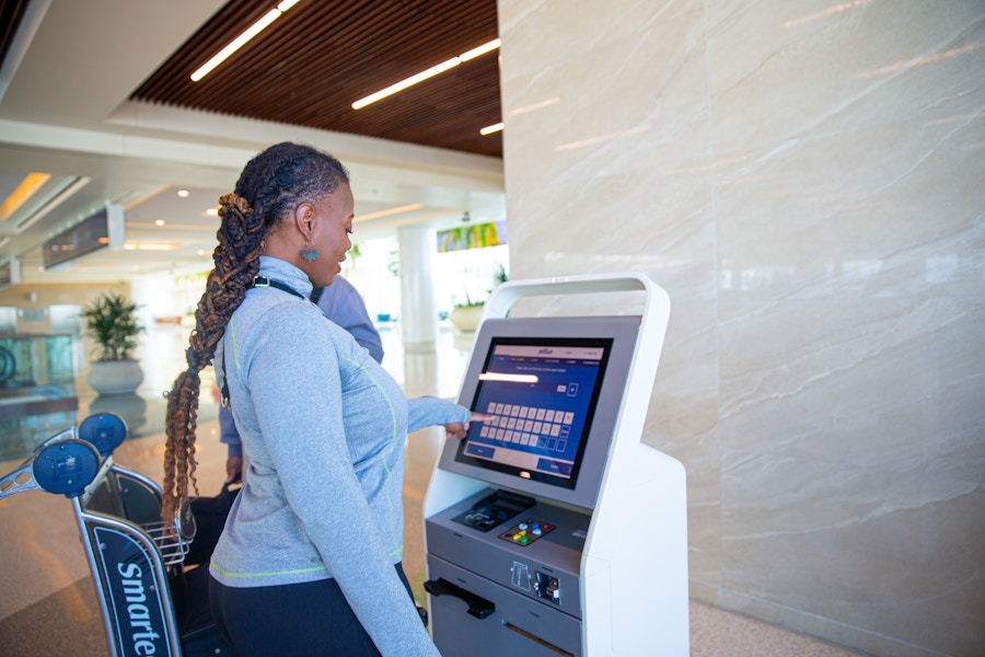 Person looking at a kiosk