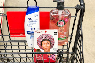 family dollar hair care products in a cart sponsored