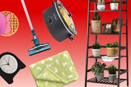 Peeps waffle maker, Hamilton Beach slow cooker, Easter blanket, bookshelf, clock