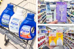 collage image of purex detergent, walgreens trash bags, and gillette and venus razors