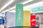 bubble skincare products on a shelf