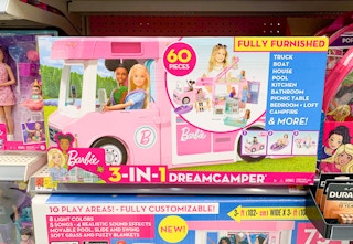 barbie 3 in 1 dreamcamper in box on walmart shelf