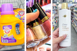 collage with arm & hammer, revlon, and dove products