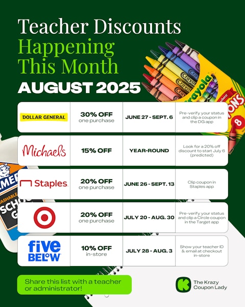 Teacher Discounts Happening This Month