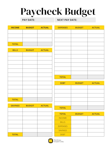 Paycheck Budget printable