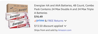 Energizer Amazon receipt