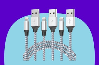 Three braided 6-Foot Lightning Chargers are coiled so that only their two ends stick up. The other end is a USB-A.