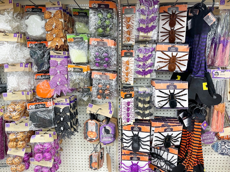 Craft supplies and Halloween decor for sale at dollar tree.