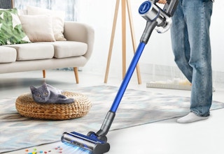 person vacuuming rug